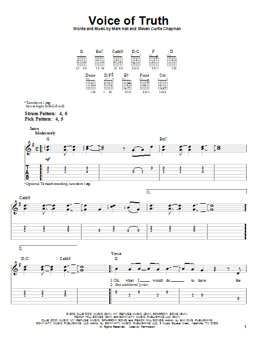 Voice Of Truth (Easy Guitar Tab) von Casting Crowns