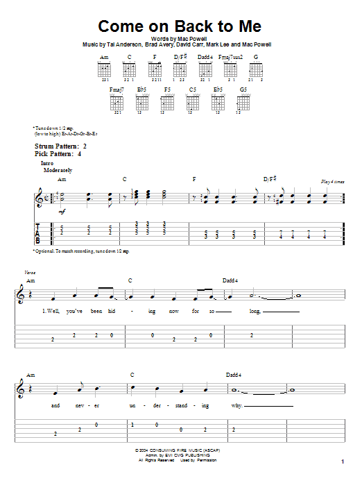 Come On Back To Me (Easy Guitar Tab) von Third Day