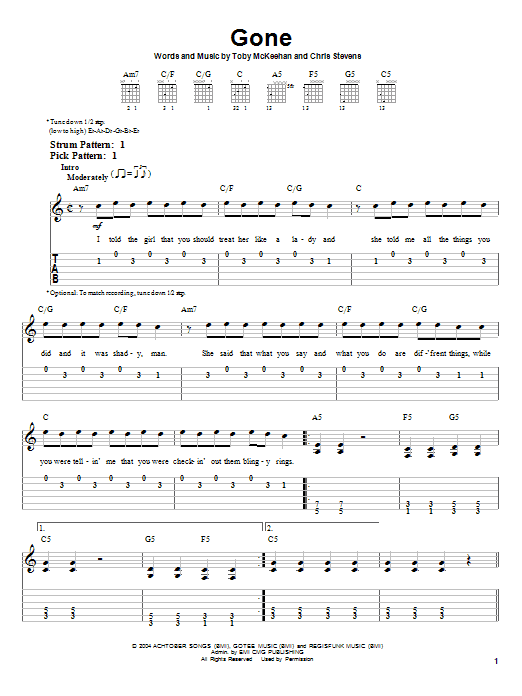 Gone (Easy Guitar Tab) von tobyMac