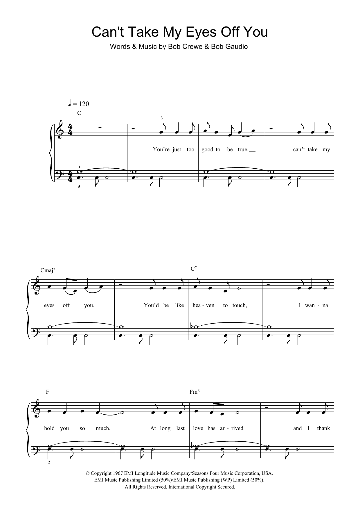 Can't Take My Eyes Off Of You (Beginner Piano) von Frankie Valli & The Four Seasons