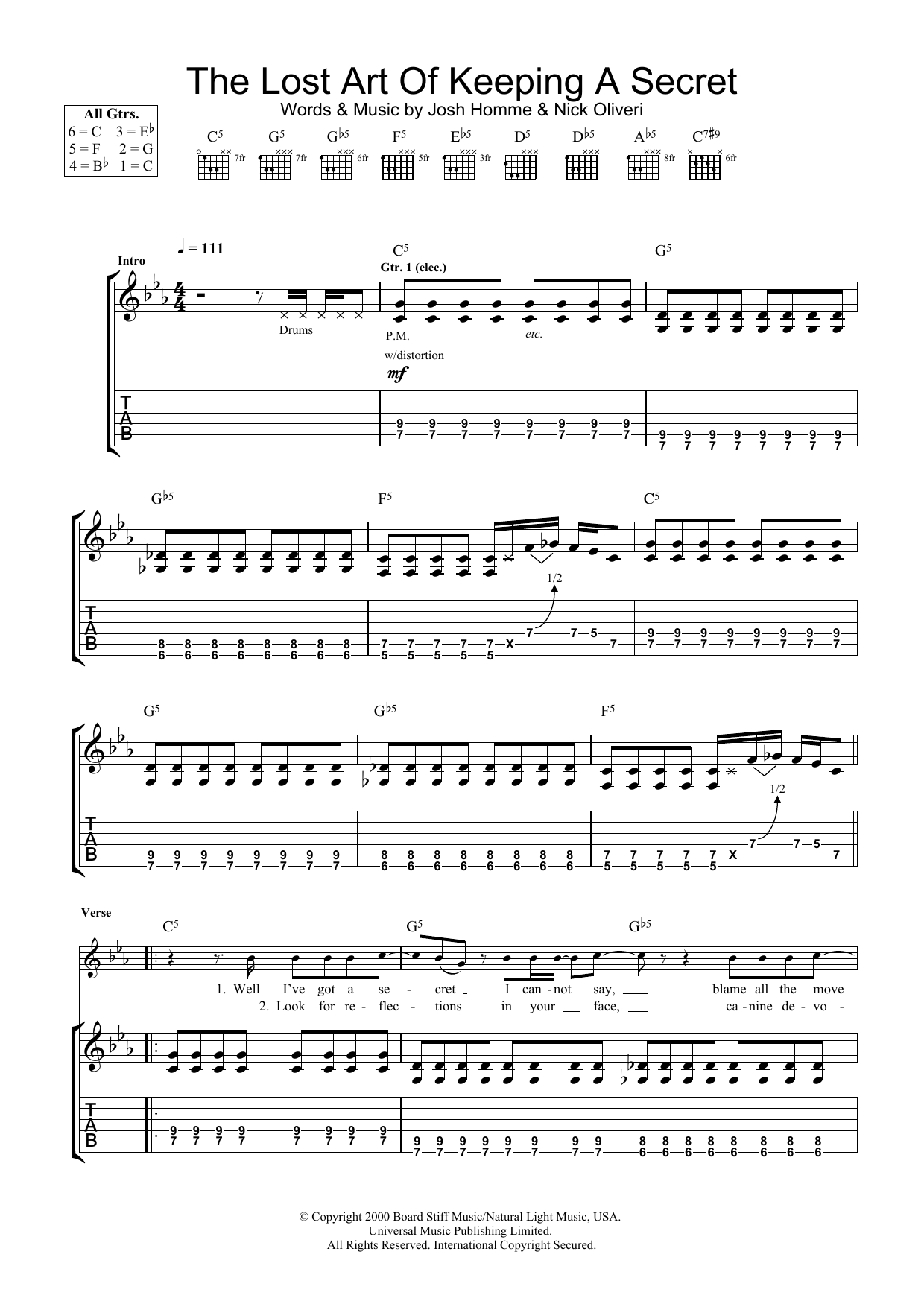 The Lost Art Of Keeping A Secret (Guitar Tab) von Queens Of The Stone Age