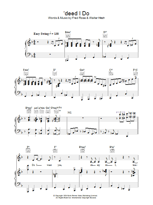 'Deed I Do (Piano, Vocal & Guitar Chords) von Diana Krall