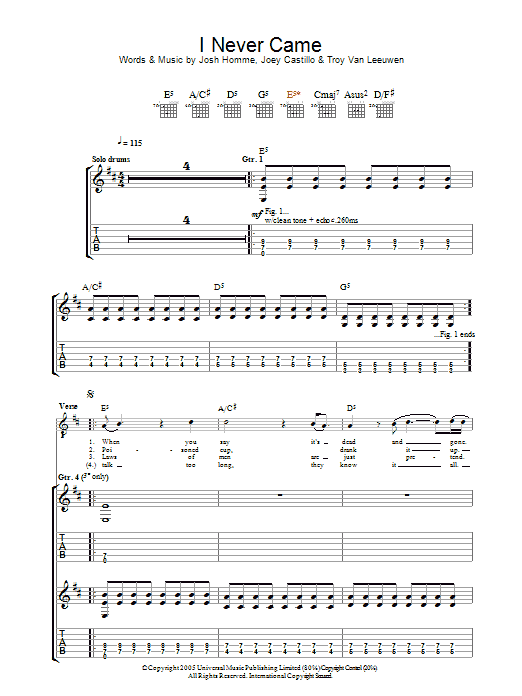I Never Came (Guitar Tab) von Queens Of The Stone Age