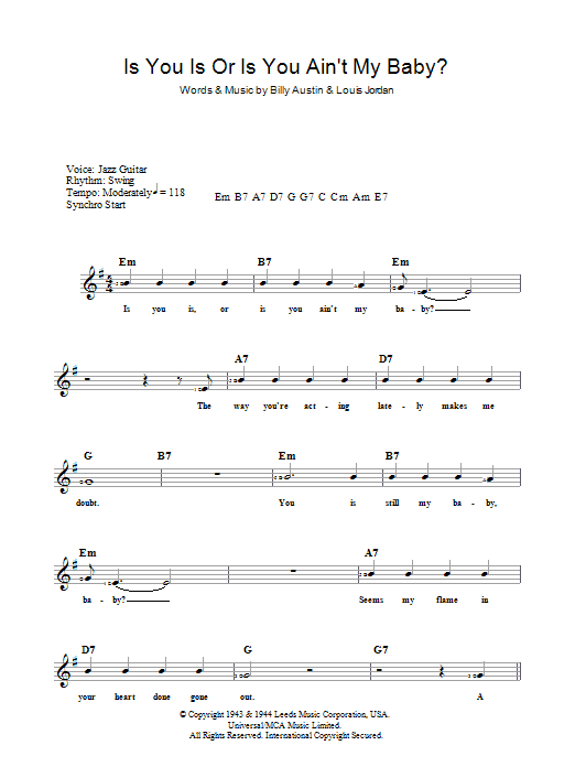 Is You Is Or Is You Ain't My Baby? (Lead Sheet / Fake Book) von Diana Krall