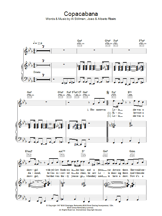 Copacabana (At The Copa) (Piano, Vocal & Guitar Chords) von Barry Manilow