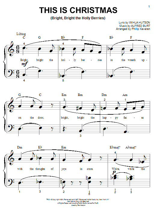 This Is Christmas (Bright, Bright The Holly Berries) (arr. Phillip Keveren) (Big Note Piano) von Wihla Hutson