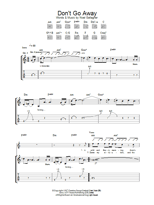 Don't Go Away (Guitar Tab) von Oasis