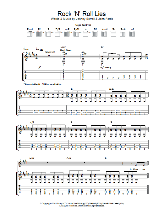 Rock 'N' Roll Lies (Guitar Tab) von Razorlight