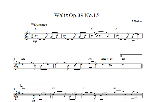 Waltz Op. 39, No. 15 (Lead Sheet / Fake Book) von Johannes Brahms