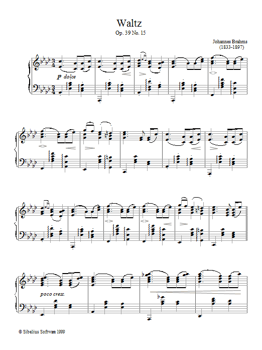 Waltz Op.39, No.15 (Piano Solo) von Johannes Brahms