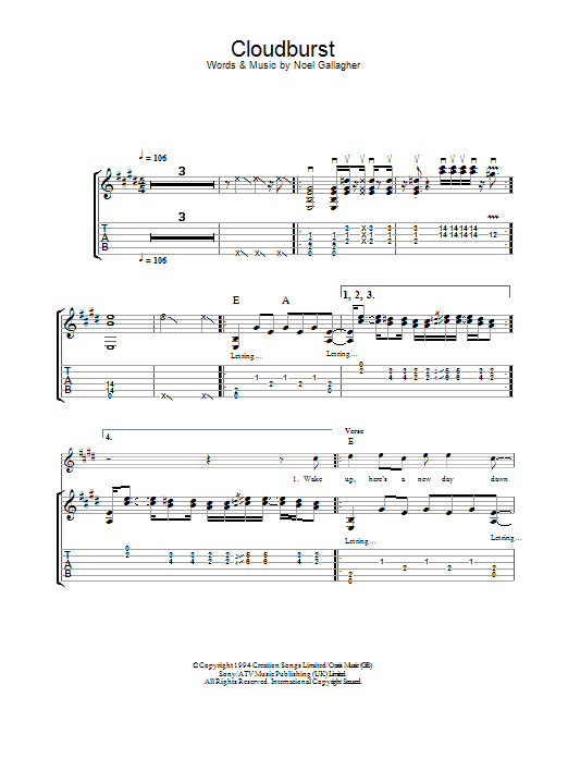 Cloudburst (Guitar Tab) von Oasis