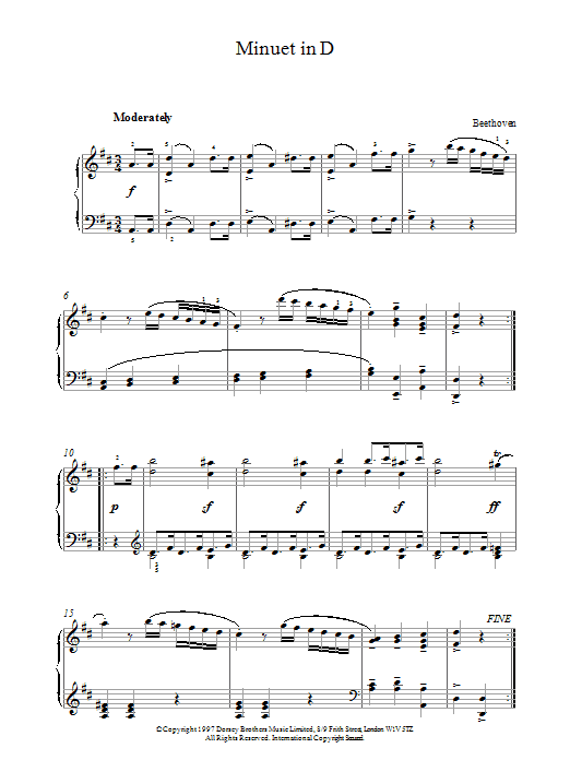 Minuet In D (Piano Solo) von Ludwig van Beethoven