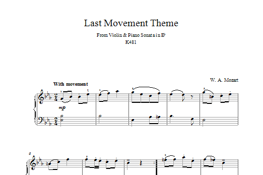 Last Movement Theme from Violin & Piano Sonata in Eb K481 (Piano Solo) von Wolfgang Amadeus Mozart