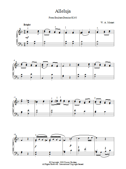Alleluja From Exultate Domino (Piano Solo) von Wolfgang Amadeus Mozart