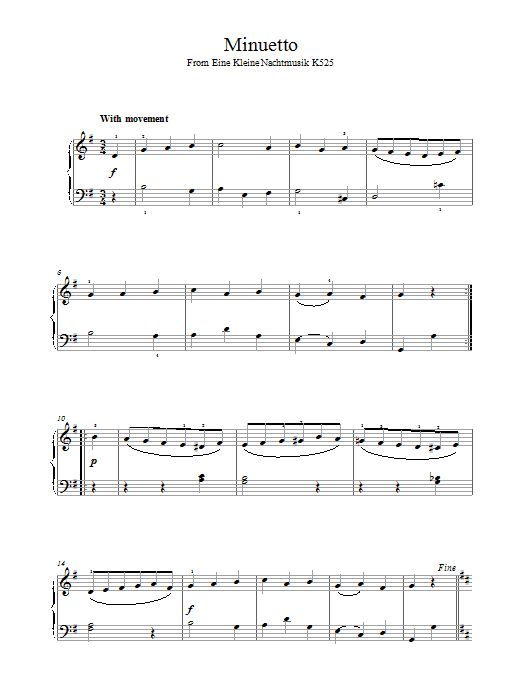 Minuetto from Eine Kleine Nachtmusik K525 (Piano Solo) von Wolfgang Amadeus Mozart