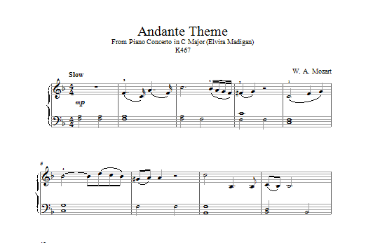 Andante Theme K467 (Piano Solo) von Wolfgang Amadeus Mozart