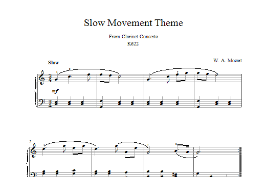 Slow Movement Theme from Clarinet Concerto (Piano Solo) von Wolfgang Amadeus Mozart