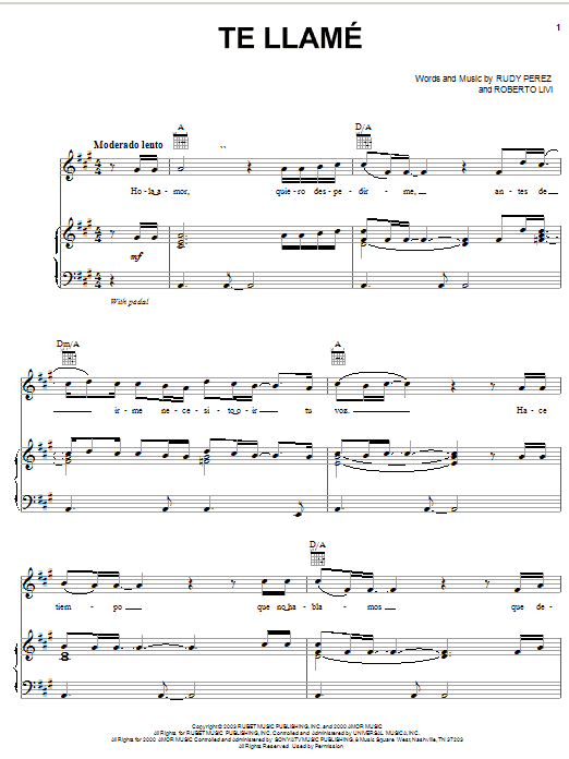 Te Llam (Piano, Vocal & Guitar Chords (Right-Hand Melody)) von Cristian