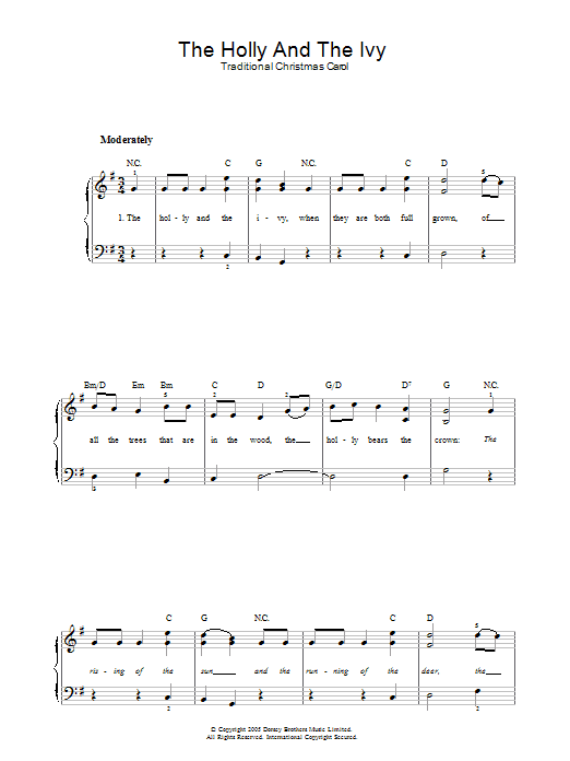 The Holly And The Ivy (Easy Piano) von Traditional