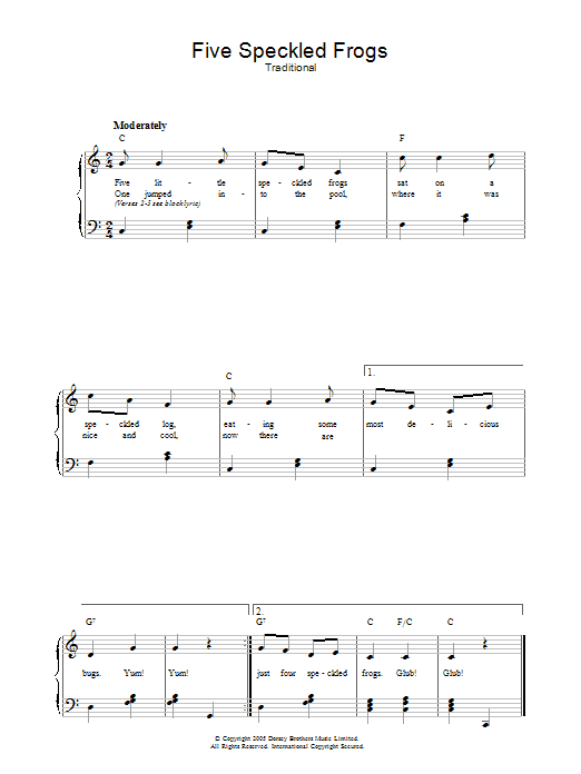 Five Little Speckled Frogs (Piano, Vocal & Guitar Chords) von Traditional