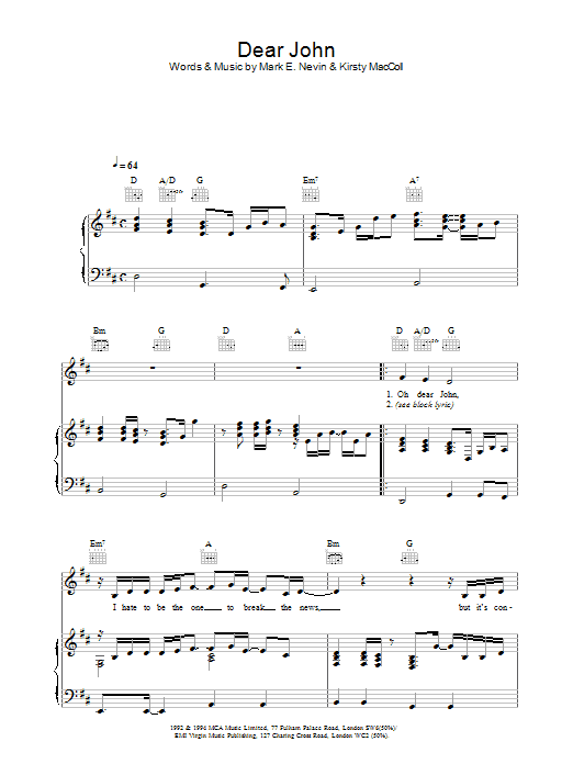 Dear John (Piano, Vocal & Guitar Chords) von Eddi Reader