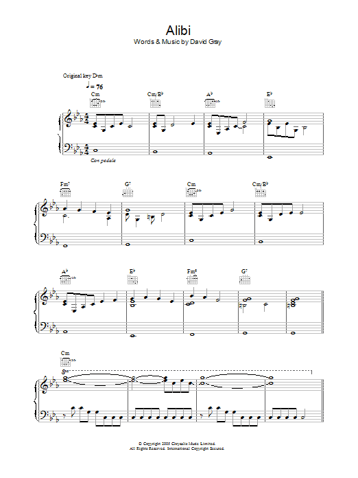 Alibi (Piano, Vocal & Guitar Chords) von David Gray