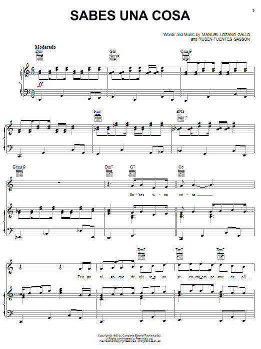 Sabes Una Cosa (Piano, Vocal & Guitar Chords (Right-Hand Melody)) von Luis Miguel