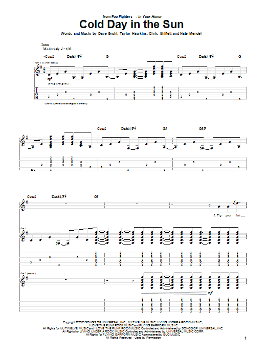 Cold Day In The Sun (Guitar Tab) von Foo Fighters