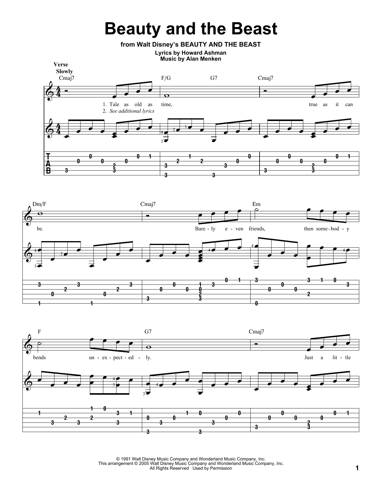 Beauty And The Beast (Solo Guitar) von Alan Menken & Howard Ashman