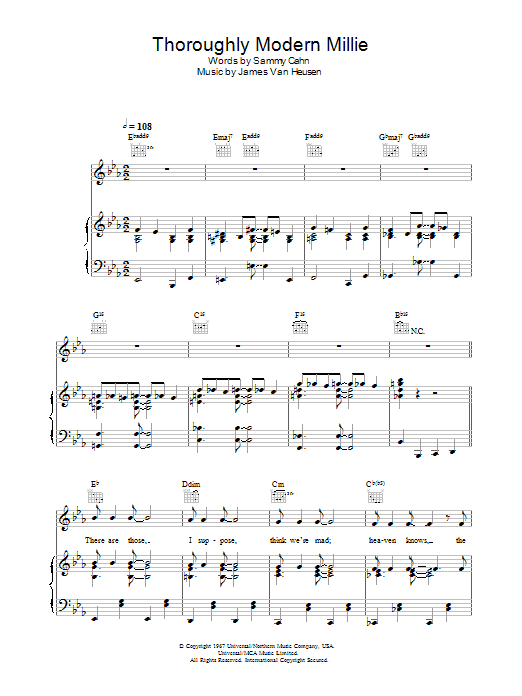 Thoroughly Modern Millie (Piano, Vocal & Guitar Chords) von Sammy Cahn