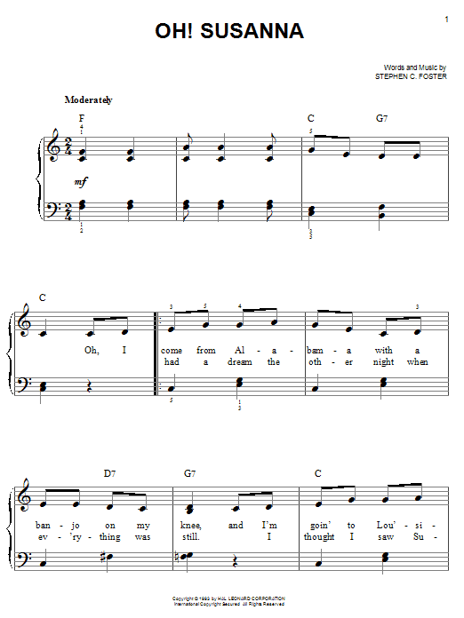 Oh! Susanna (Easy Piano) von Stephen Foster