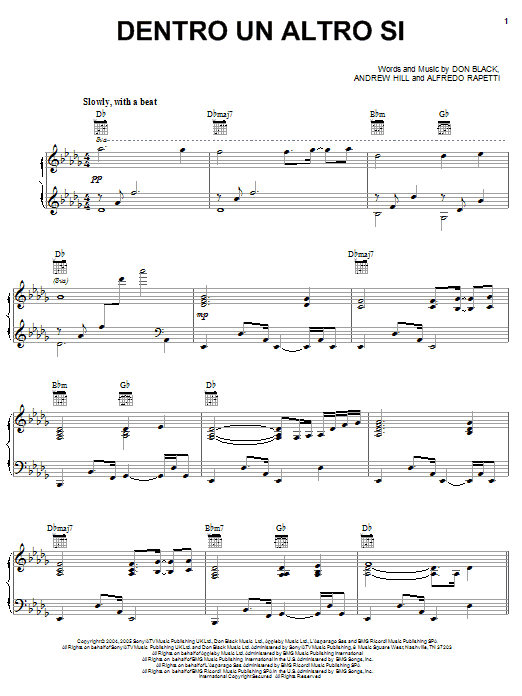 Dentro Un Altro Si (Piano, Vocal & Guitar Chords (Right-Hand Melody)) von Il Divo