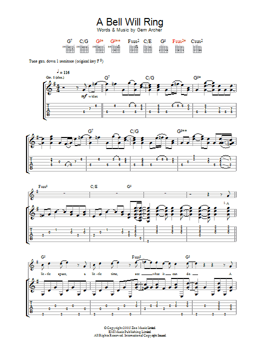 A Bell Will Ring (Guitar Tab) von Oasis