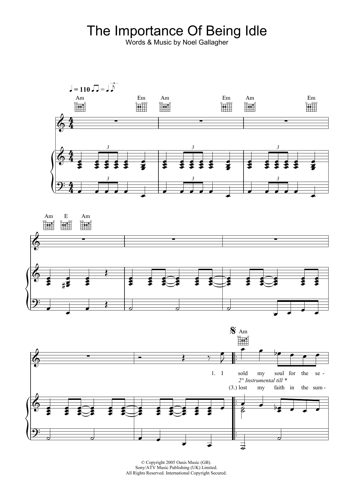 The Importance Of Being Idle (Piano, Vocal & Guitar Chords) von Oasis