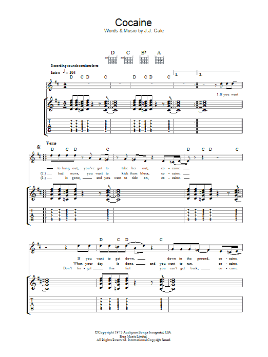 Cocaine (Guitar Tab) von J.J. Cale