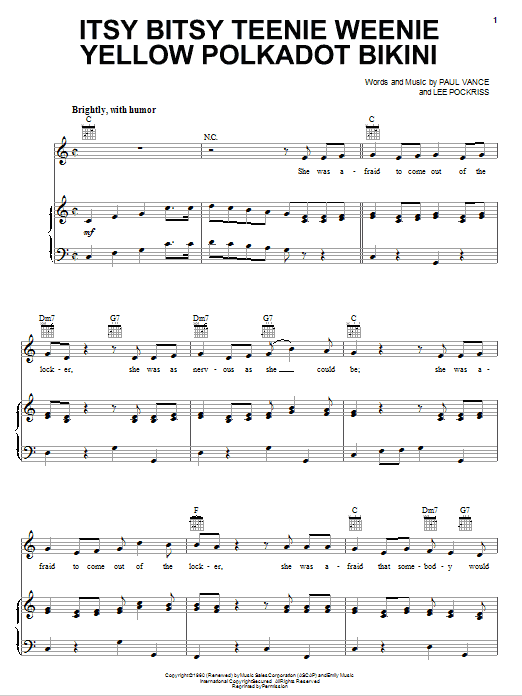 Itsy Bitsy Teenie Weenie Yellow Polkadot Bikini (Piano, Vocal & Guitar Chords (Right-Hand Melody)) von Brian Hyland