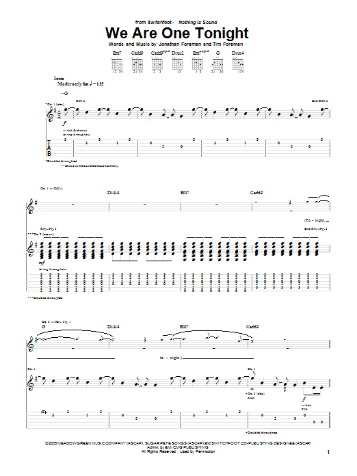 We Are One Tonight (Guitar Tab) von Switchfoot