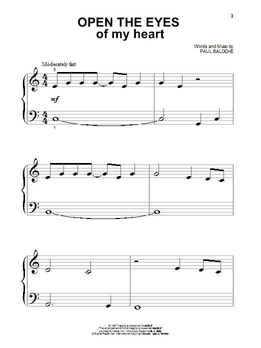 Open The Eyes Of My Heart (Big Note Piano) von Paul Baloche