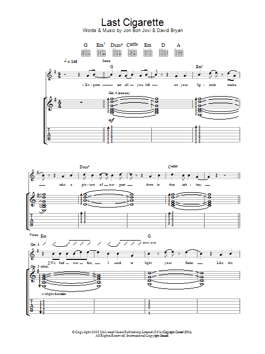 Last Cigarette (Guitar Tab) von Bon Jovi