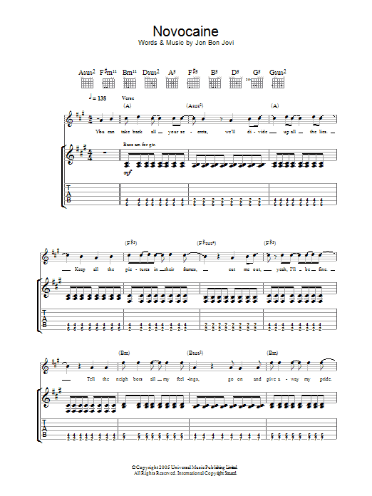 Novocaine (Guitar Tab) von Bon Jovi