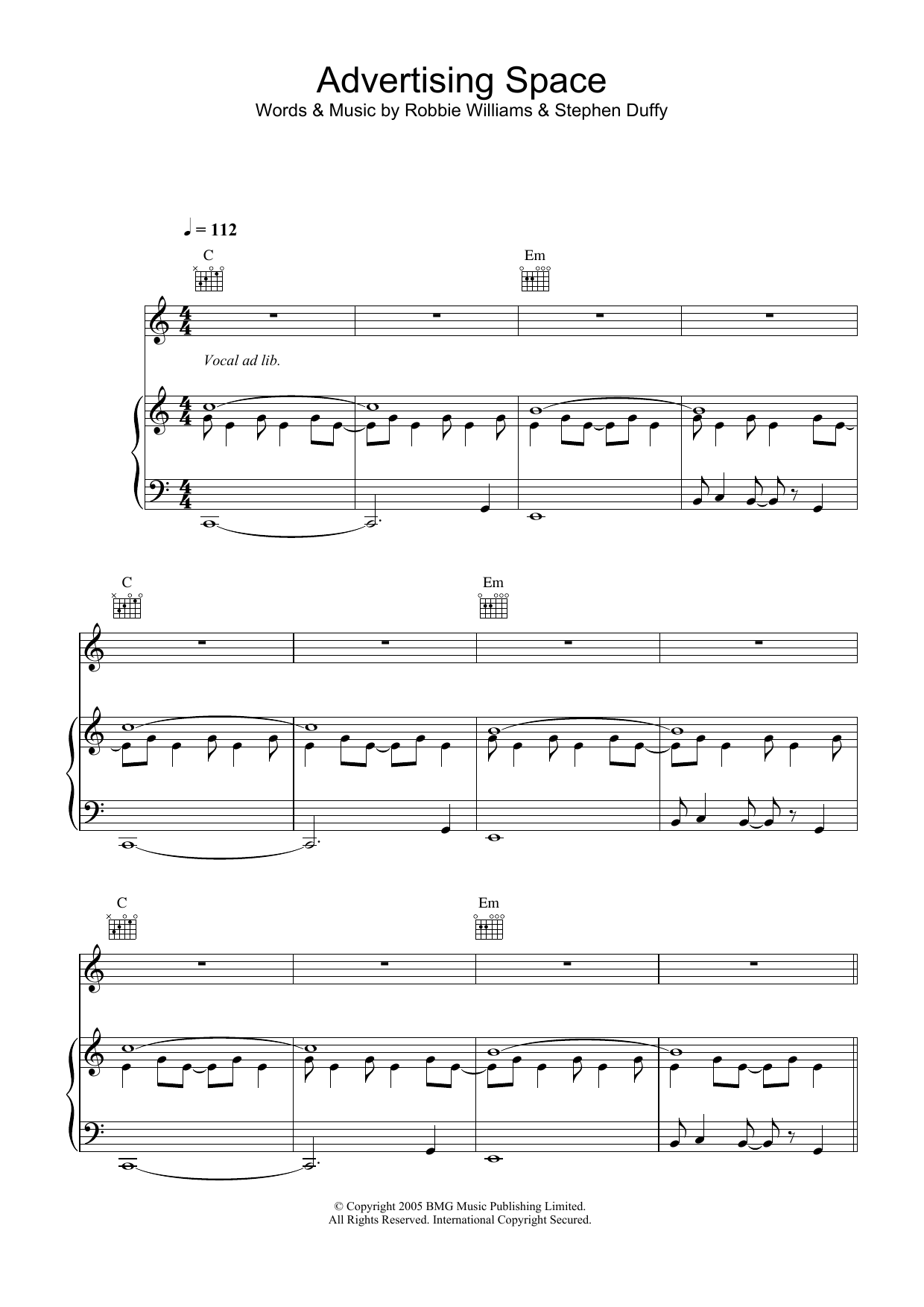 Advertising Space (Piano, Vocal & Guitar Chords) von Robbie Williams