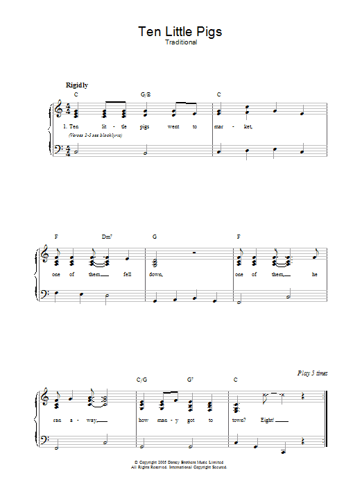 Ten Little Pigs (Easy Piano) von Traditional