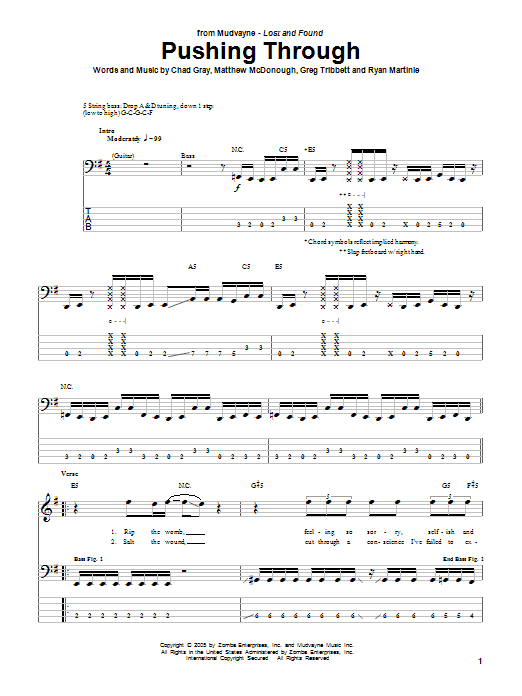 Pushing Through (Bass Guitar Tab) von Mudvayne