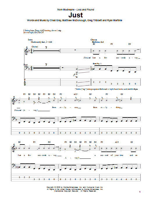Just (Bass Guitar Tab) von Mudvayne