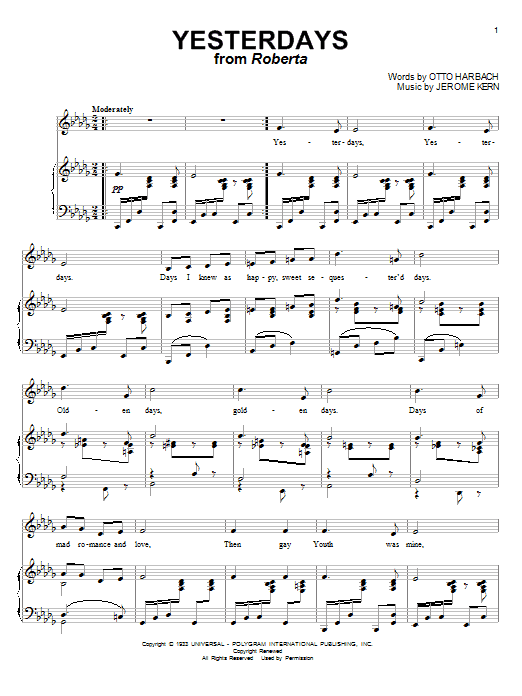 Yesterdays (Piano & Vocal) von Jerome Kern