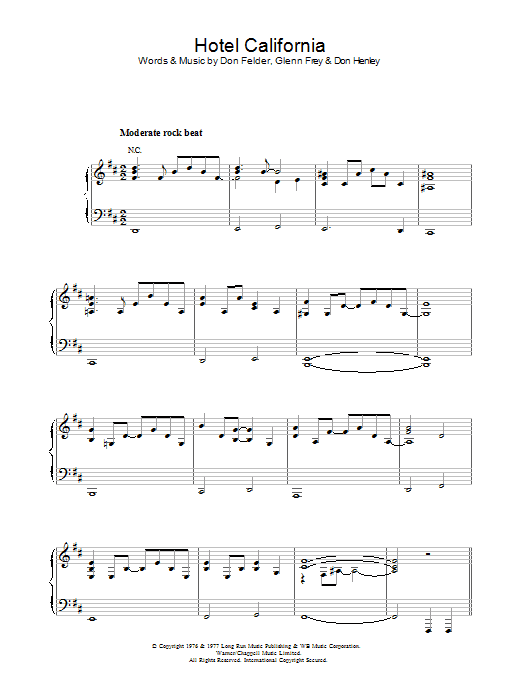 Hotel California (Piano, Vocal & Guitar Chords (Right-Hand Melody)) von Eagles
