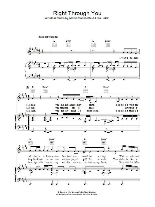 Right Through You (Piano, Vocal & Guitar Chords) von Alanis Morissette