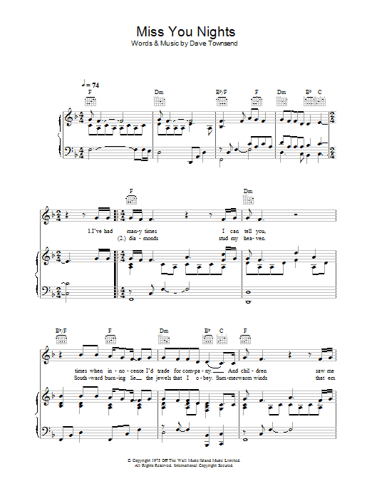 Miss You Nights (Piano, Vocal & Guitar Chords) von Cliff Richard