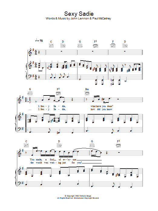 Sexy Sadie (Piano, Vocal & Guitar Chords) von The Beatles