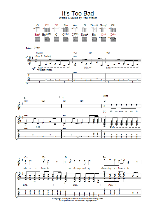 It's Too Bad (Guitar Tab) von The Jam